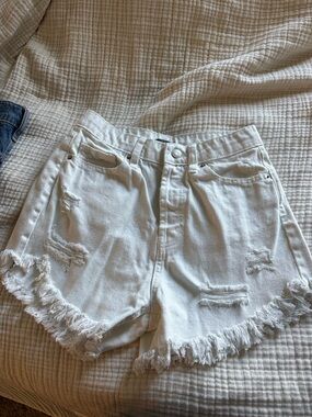 wild fable White Distressed Frayed-Hem Denim Shorts